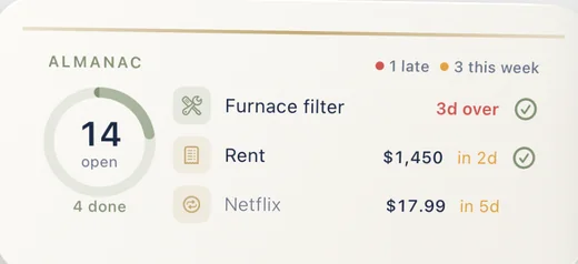 dAlmanac medium widget — the next upcoming items